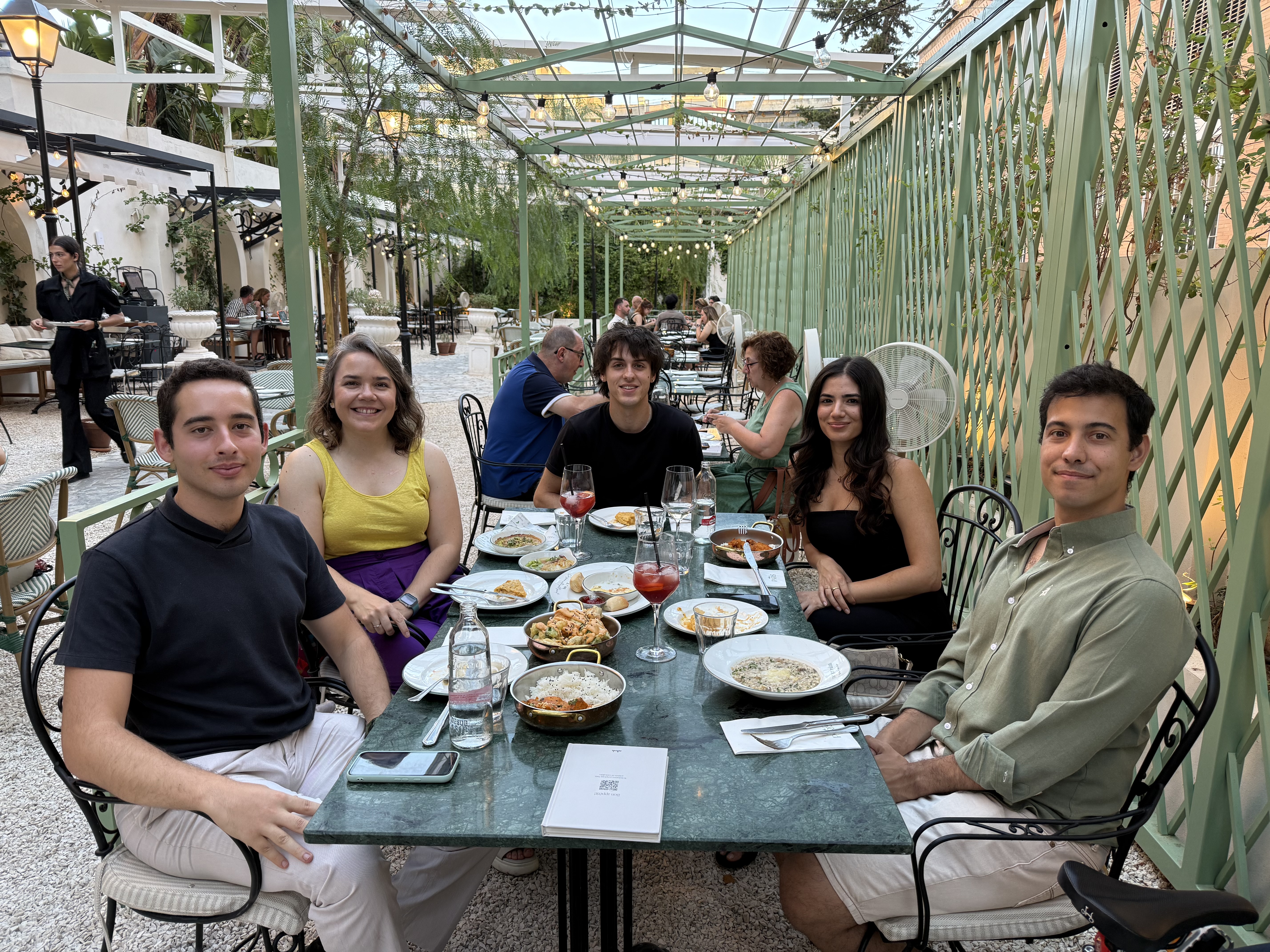 Lab dinner 2025 - From left to right: Gabriel, Elena, Pablo, Andrea and Miguel. 
